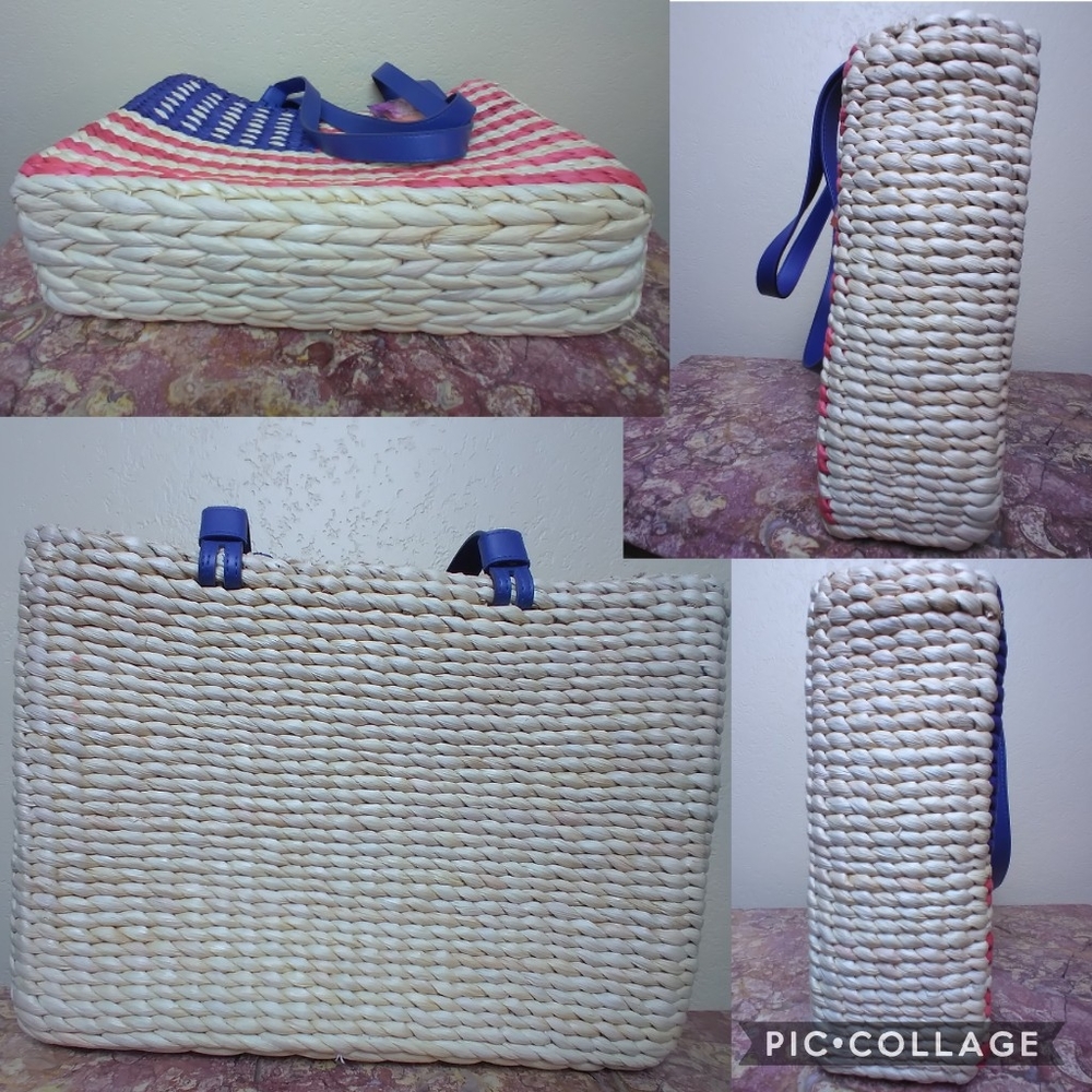 NWT. Scala PATRIOTIC FLAG Straw Shoulder Purse - Picture 9 of 13
